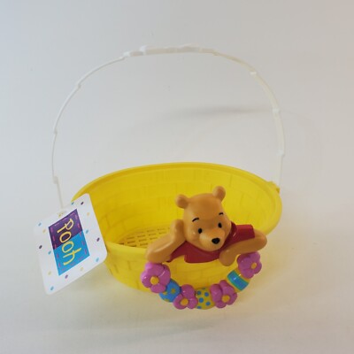 New Vintage Winnie The Pooh Yellow Plastic Easter Basket With Handle 1990s 
