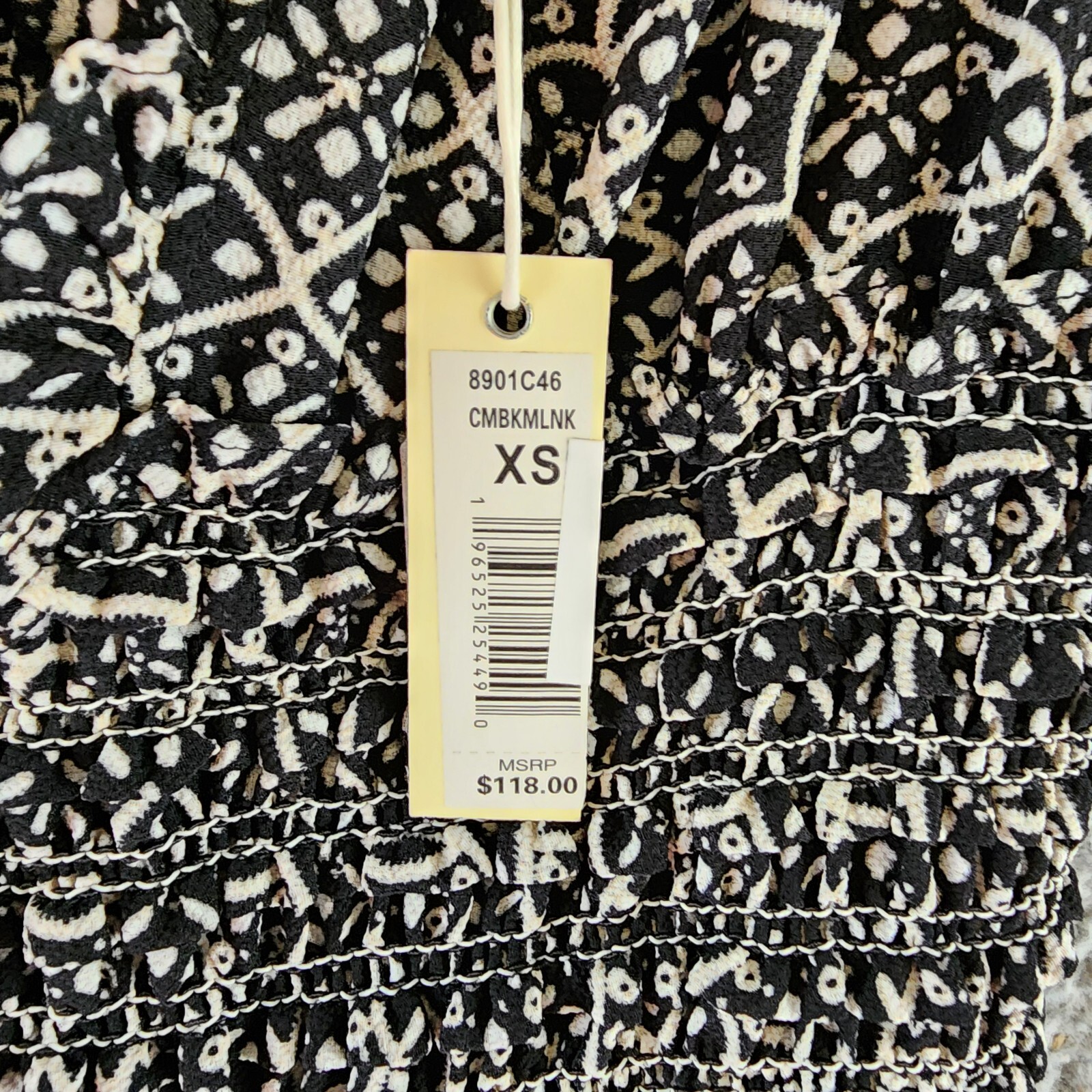 Max Studio Shirred Medallion Print Jumpsuit Women's XS Black/White V-Neck PullOn - Picture 12 of 15