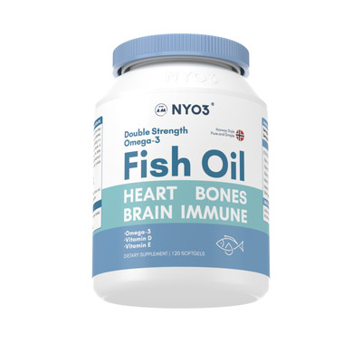 NYO3 Fish Oil Omega-3 EPA DHA Vitamin D&E 120 Softgels Non-GMO Cluten-Free