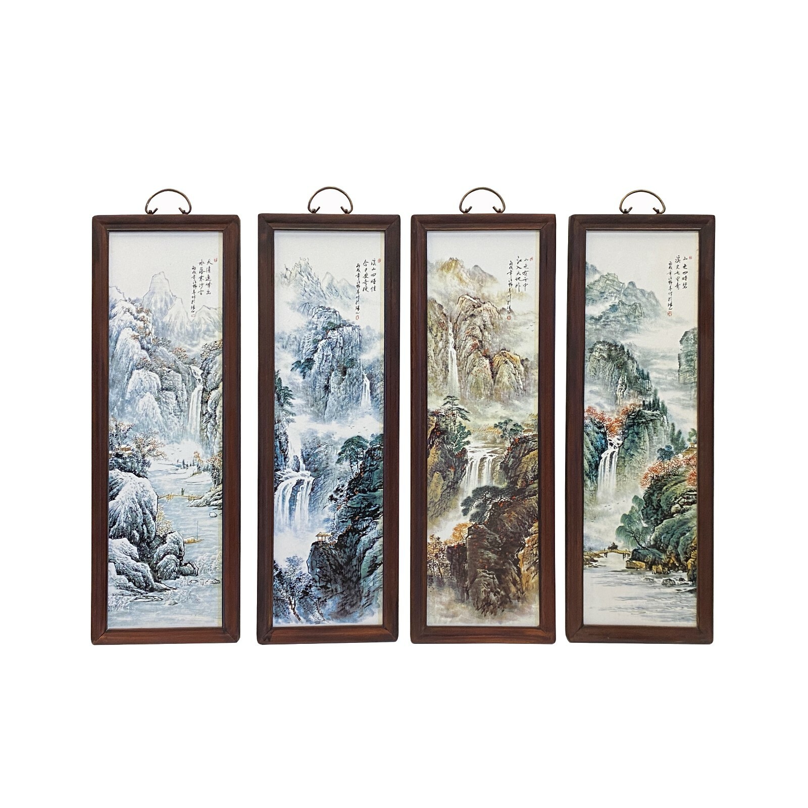 Chinese Mountain Water Scenery Porcelain Color Painting Wall Panel Set ws1953S Chinese Mountain Water Scenery Porcelain Color Painting Wall Panel Set ws1953S