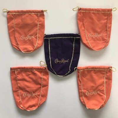 CROWN LOYAL Liquor Orange/Peach Bags Gold Trim 9'' From 750 ml. Bottles Lot Of 4