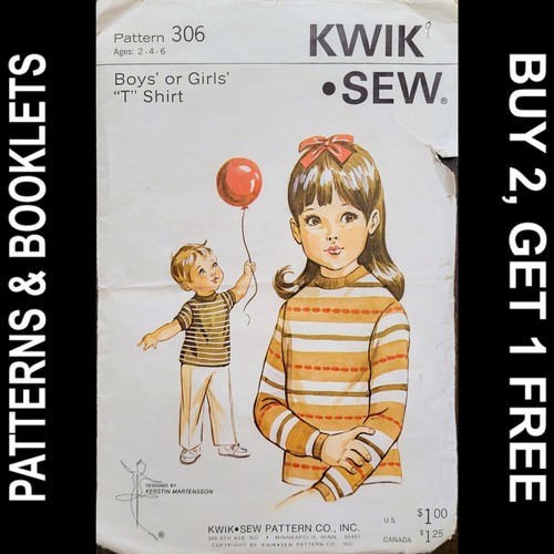 old clothing  Vintage Kwik Sew Boys' or Girls' T-Shirt Pattern #306 Sizes