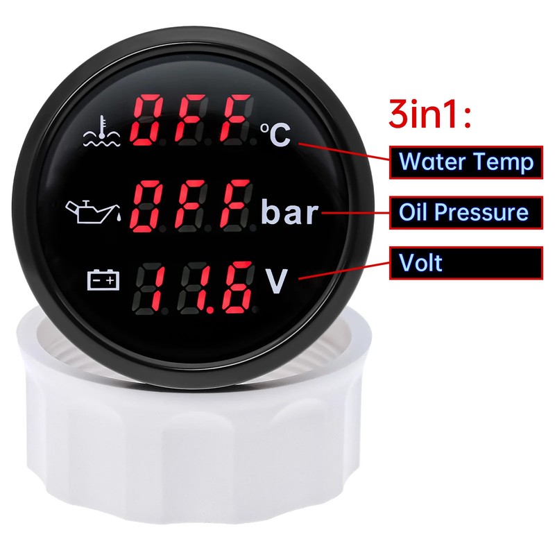 Boat Car Multifunction Gauge 52mm 3 IN 1 Gauge Water Temperature Gauge + Oil Pre