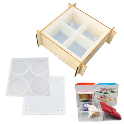 Silicone Multi-Layer Storage Box with Lid Mold Set for Epoxy Resin Casting Mu...