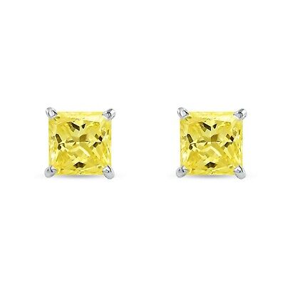 Pre-owned Shine Brite With A Diamond 3.5 Ct Princess Cut Canary Earrings Studs Solid 14k White Gold Push Back Martini