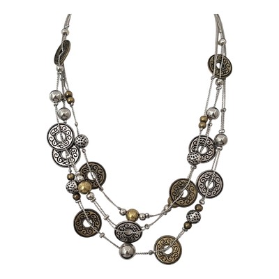 New Boutique Multi Strand Necklace Silver Brass Tones Premier Fashion  12O