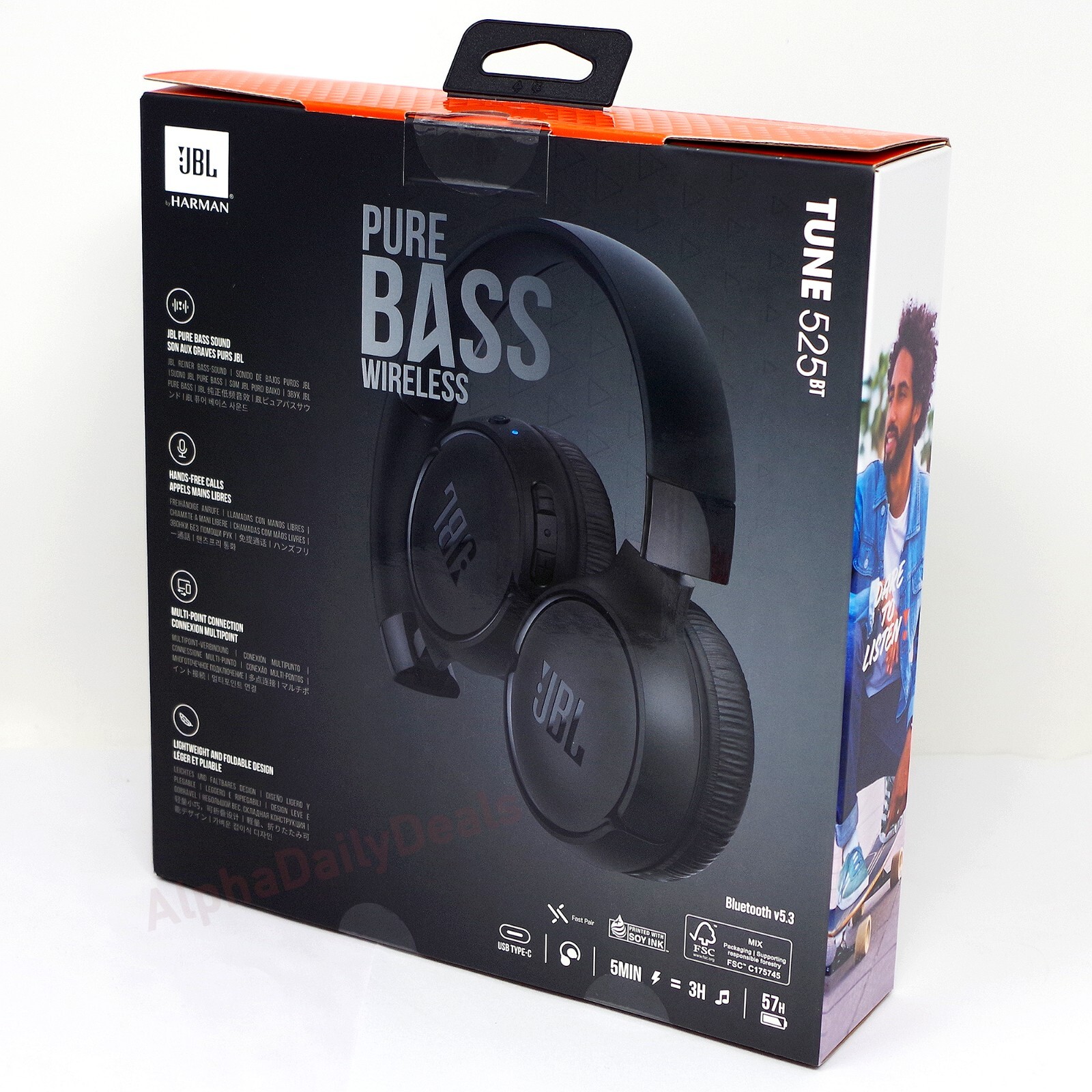 NEW JBL Tune 525BT Wireless Bluetooth On Ear Stereo Headphones Black Extra Bass
