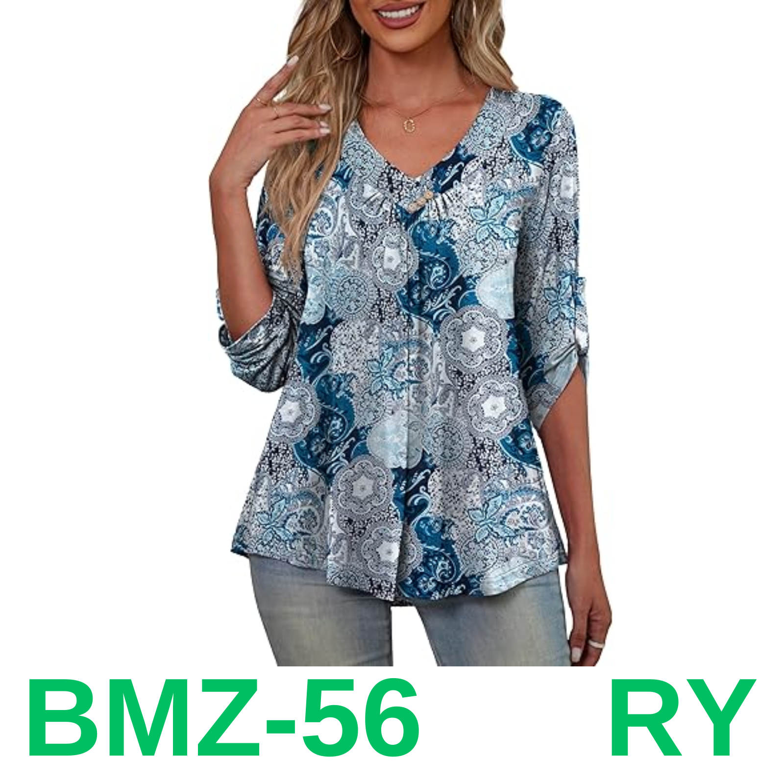 FOLUNSI Women's Plus Size 3/4 Sleeve Tops V Neck Work Shirt Blouses Office, L