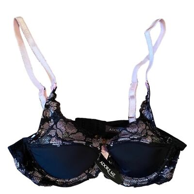 Adore Me 32B Black/ Sweet Lilac Push-up Bra NWT