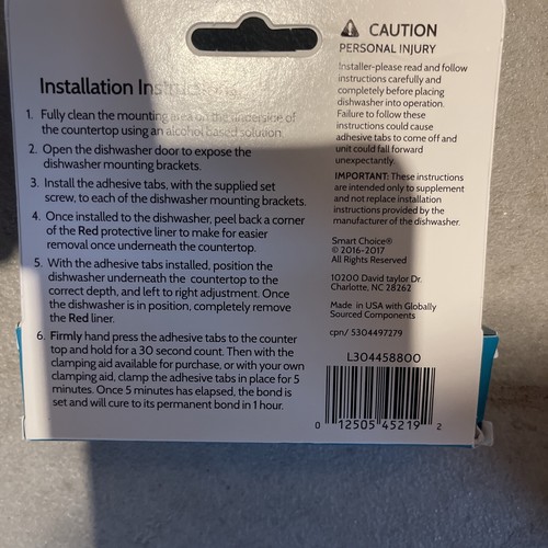 Installation Mounting Kit Solid Surface Granite Countertop Dishwasher