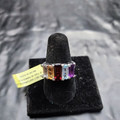 Sterling Silver Baguette-Cut Multi-Color CZ Cocktail Ring Size 5.5 NWT 💍