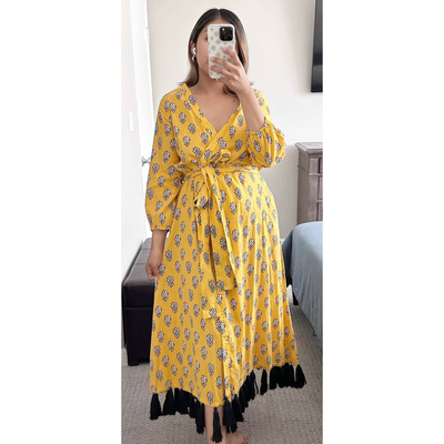Black floral tassel sales hem midi dress