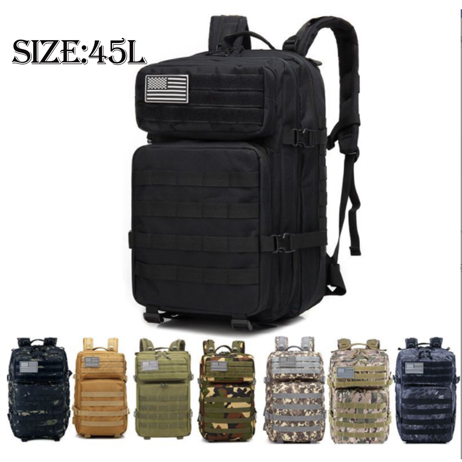 45L Large Military Tactical Backpack, Army Molle Bag Rucksac