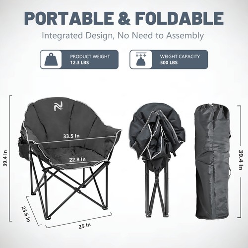 NAIZEA Oversized Camping Chair, Portable Folding Chairs Lounge with Side Pocket