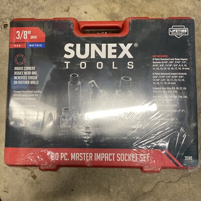Sunex 80pc Master 3/8'' drive Impact socket Set SAE & Metric, Swivel & Deep #3580