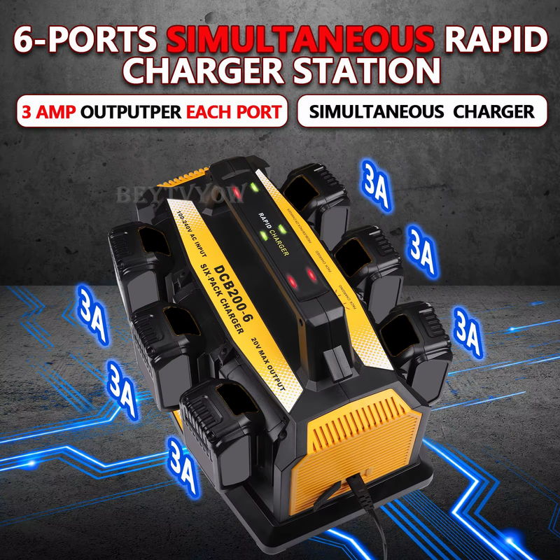 Beytvyow Super Battery Charger for Dewalt 20V Battery 6-Ports Simultaneous Rapid