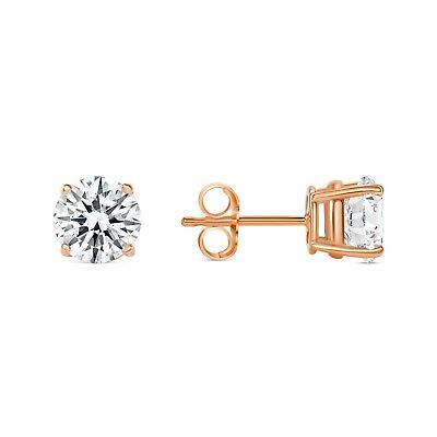 Pre-owned Shine Brite With A Diamond 2 Ct Round Created Diamond Earrings Studs Real 14k Rose Gold Basket Push Back In White/colorless