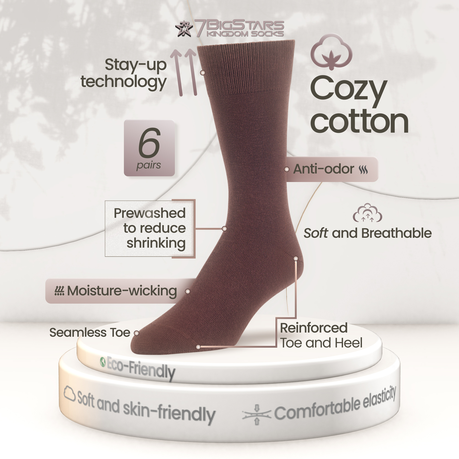 Men's Cotton 6 Pack Dress Business Casual Soft Crew Socks Large 10-13 Light Navy - Picture 2 of 9