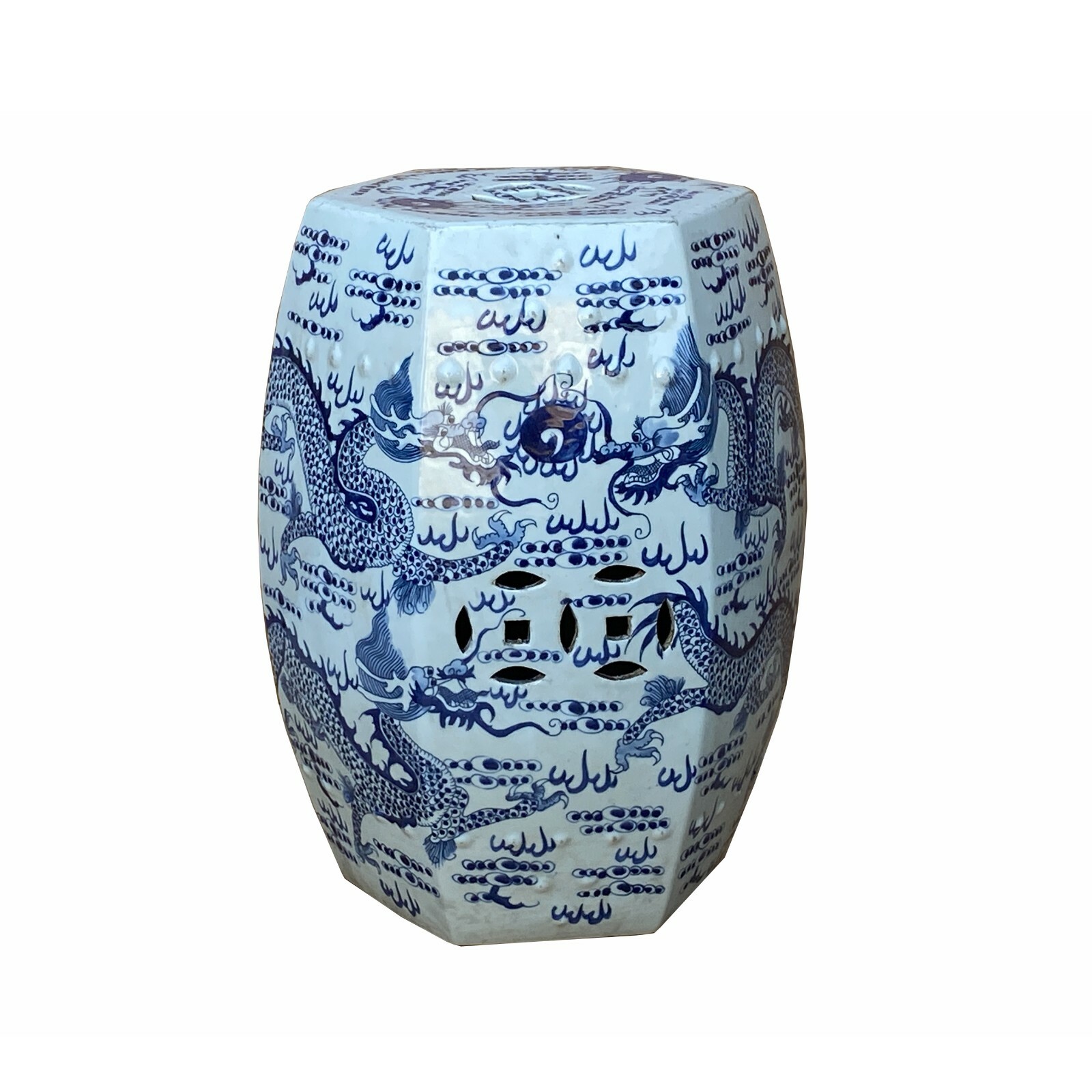 Chinese Blue & White Porcelain Hexagon Double Dragons Table Stool cs7004S Chinese Blue & White Porcelain Hexagon Double Dragons Table Stool cs7004S