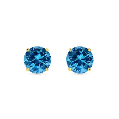 Pre-owned Shine Brite With A Diamond 4.50 Ct Round Cut Blue Earrings Studs Solid 18k Yellow Gold Push Back Basket