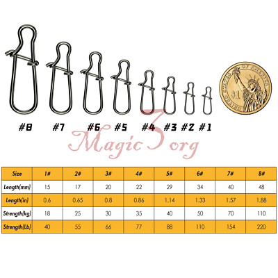100/200pcs Fishing Duo Lock Snap Fastlock Clips Stainless Steel Bass 40-220Lb