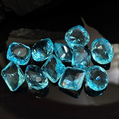 Natural Blue Aquamarine Loose Gemstone Lot, Mixed Shapes, 100 Ct, Certified