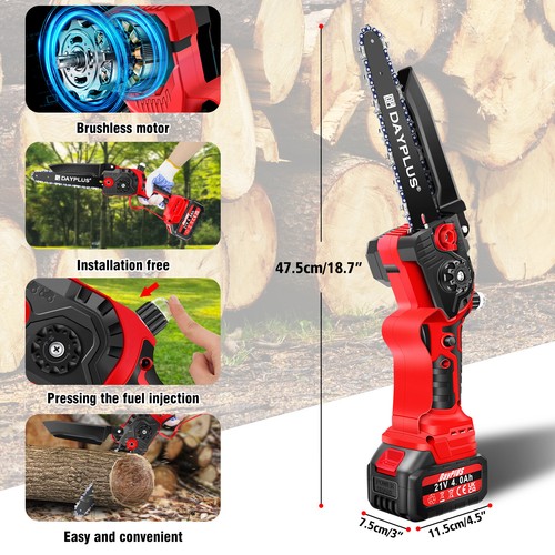 4-8" Cordless Chainsaw Brushless Electric Handheld Chain Saw w/Battery & Charger