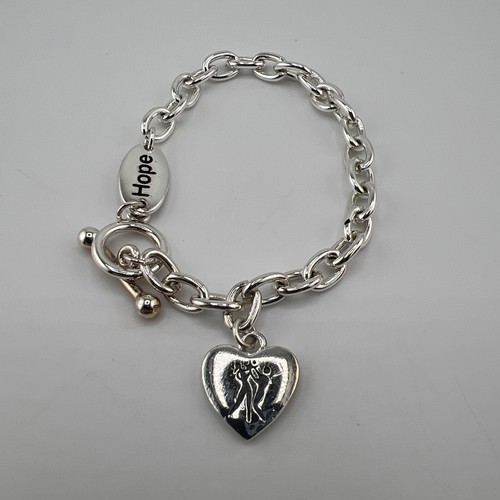 VINTAGE REDKEN SILVER TONE HOPE AND HEART BRACELET 8” Long