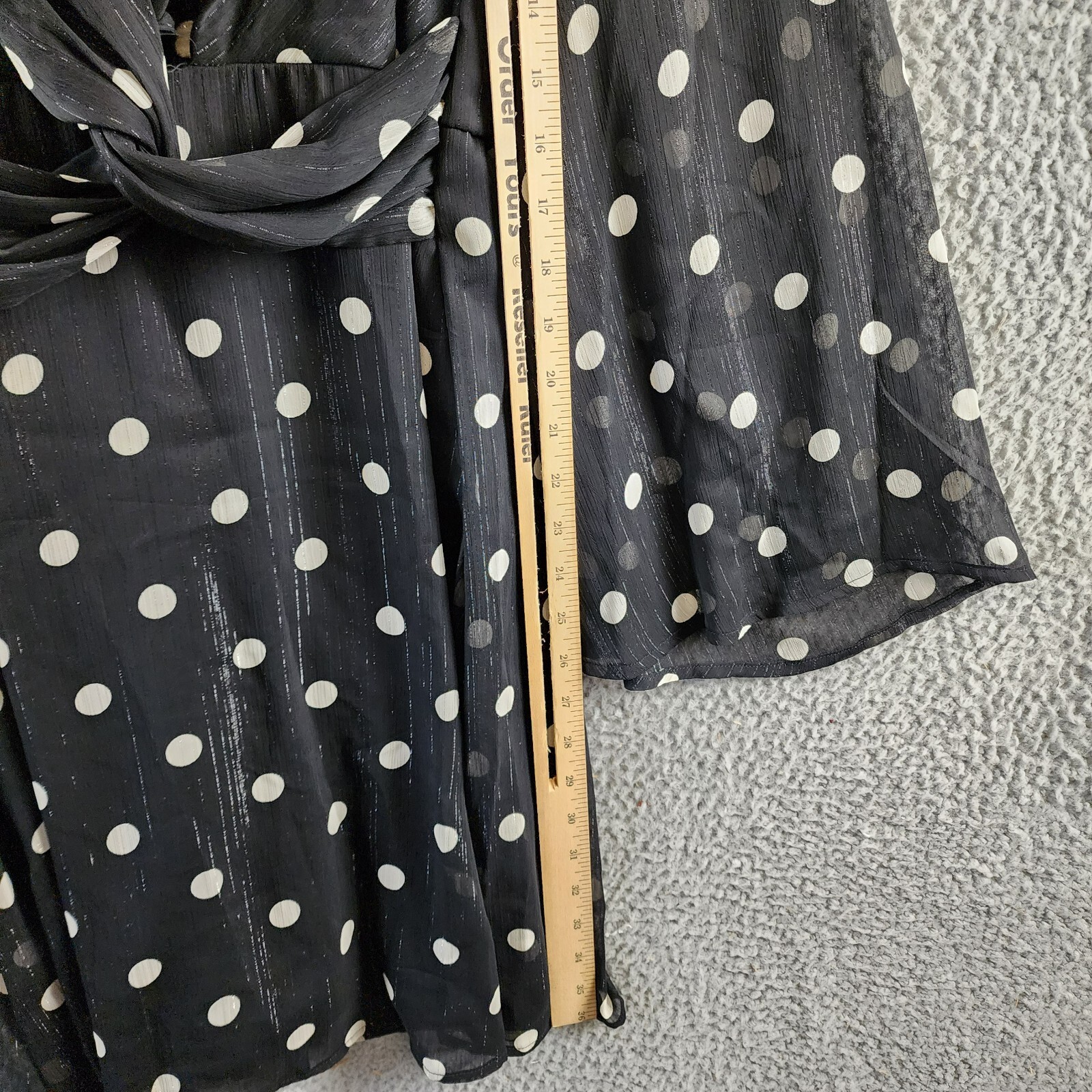 Emma & Michelle Faux Wrap Dress Women's M Black/White Dot Snap Front Button Back - Picture 7 of 11