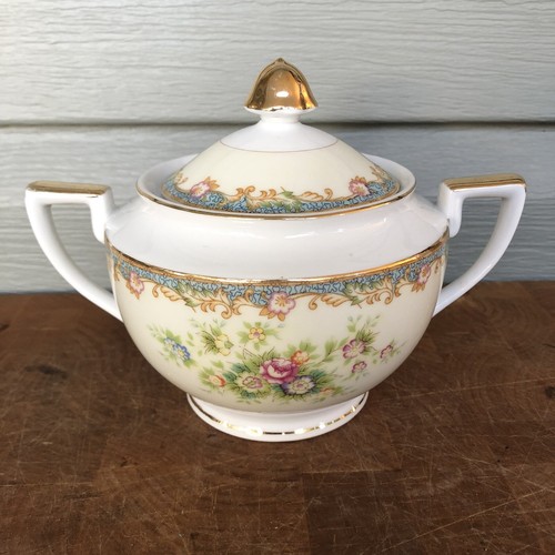VTG Sakura China Sugar Bowl / Lid / Pedestal / Gold Trim