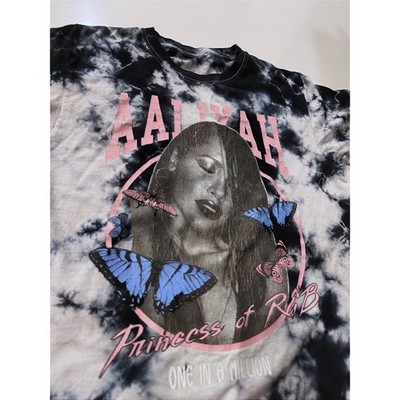 Aaliyah Princess of R&B Tie Dye Graphic T-Shirt Black White One In A Million Med