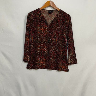 Rafaella Womens Maroon Printed Long Sleeves V Neck Pullover Blouse Top Size XS