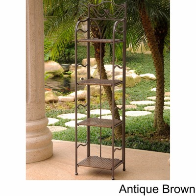 Metal 4 Tier Plant Shelf Stand Rack Resin Wicker Shelves Antique Brown Outdoor