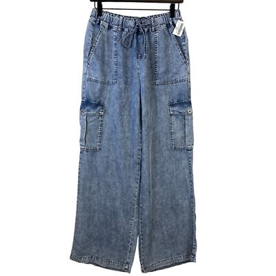 NWT Billy T Size S Lyocell Easy Cargo Denim Pants High Rise Wide Leg Blue 29 