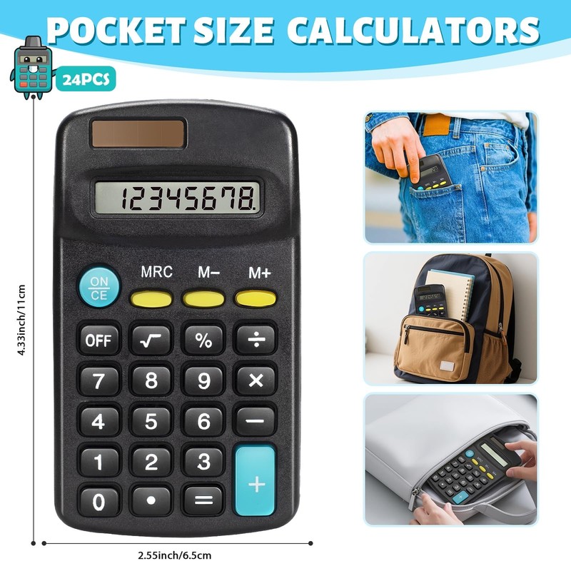 ** NEW Pocket Mini Black Calculator | 8-Digit LCD | Solar & Battery Powered