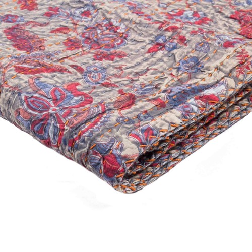 Зеленое и розовое одеяло Kantha из хлопка с рисунком Пейсли размером 50 х 70 см и вышивкой