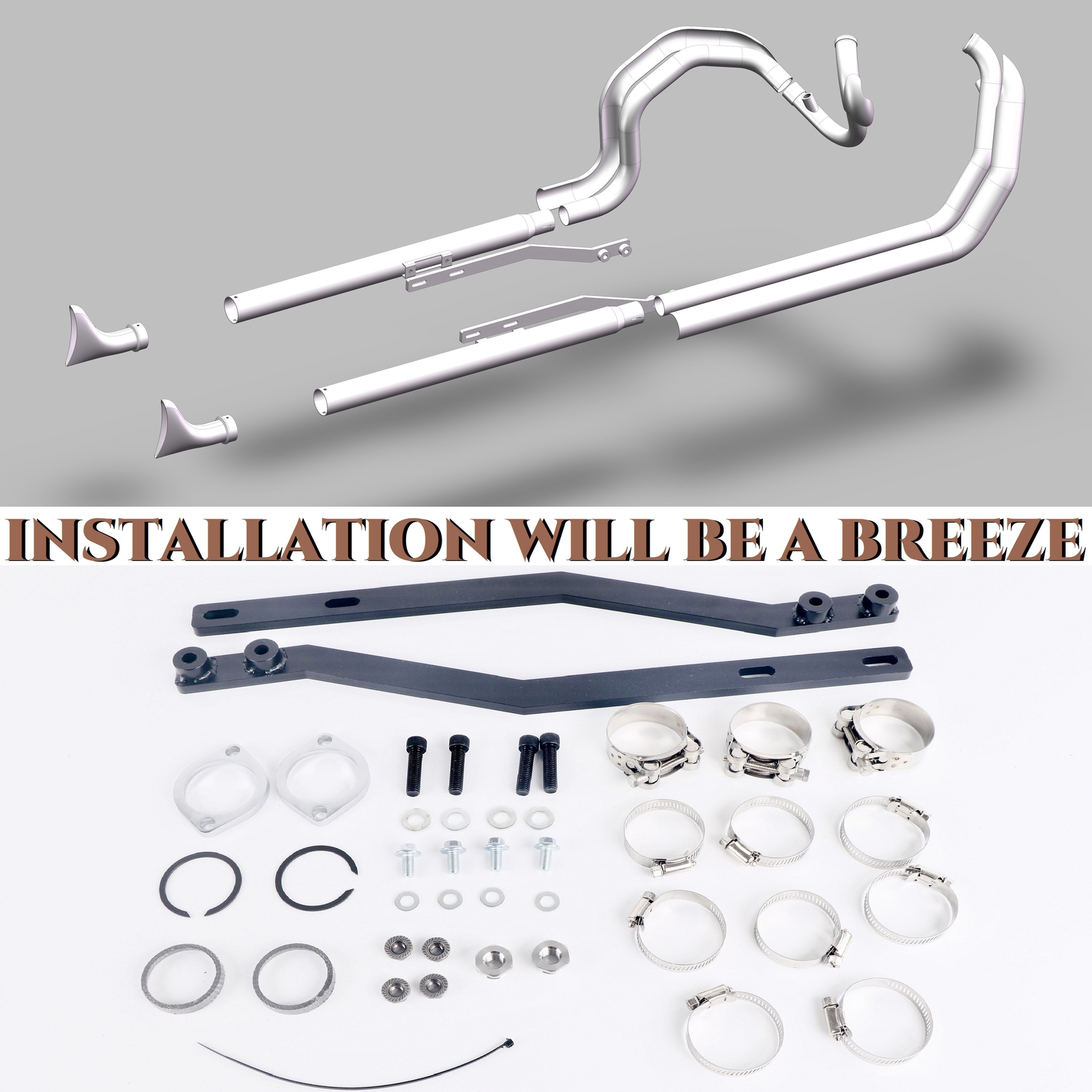 True Dual Fishtail Exhaust for Harley Softail 2000-2017, 36in