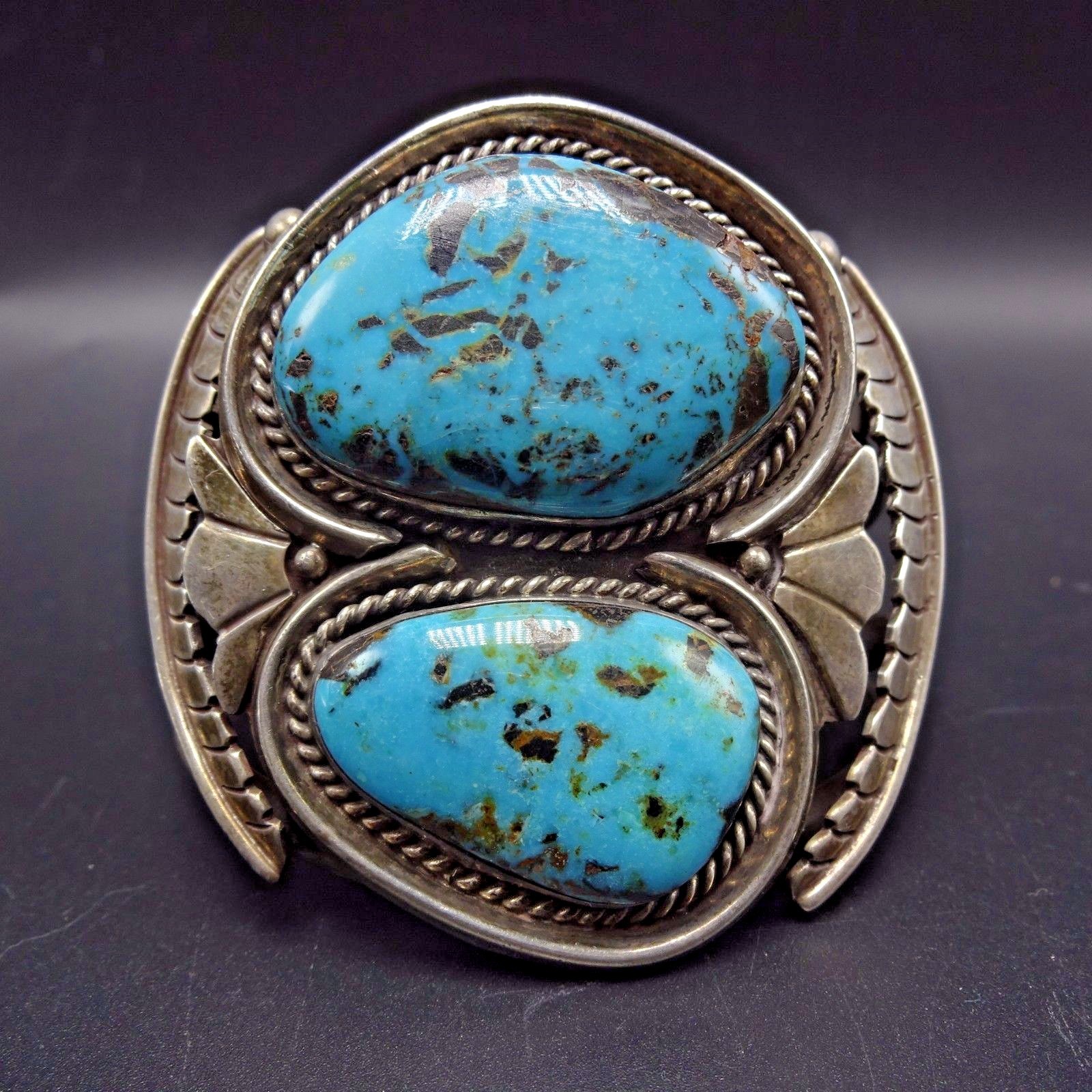 Majestic Vintage Signed Native American Navajo Blue Diamond Turquoise Sterling Silver Bracelet Majestic Vintage Signed Native American Navajo Blue Diamond Turquoise Sterling Silver Bracelet