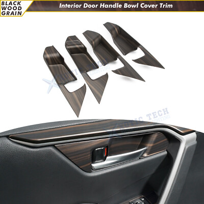 For Toyota RAV4 2019-2024 Interior Door Handle Surrounds Trim Black Wood Style