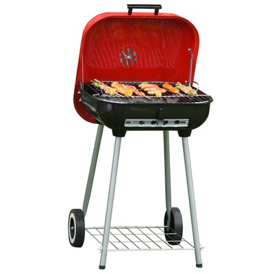 Holzkohlegrill auf Rollen Grillwagen Kugelgrill Rost mit Deckel BBQ Metall Rot