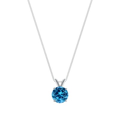 Pre-owned Shine Brite With A Diamond 1.5 Ct Round 14k White Gold Blue Created Diamond Solitaire Pendant 18" Necklace