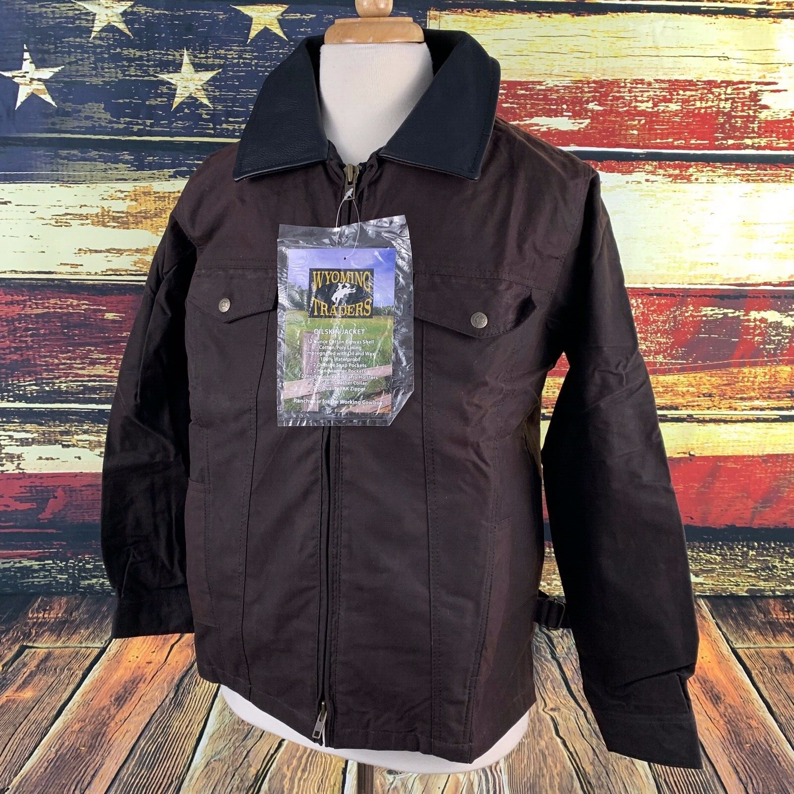 Wyoming Traders Mens Oil Skin Conceal Carry Zip Up Canvas Ranch Wear Jacket
