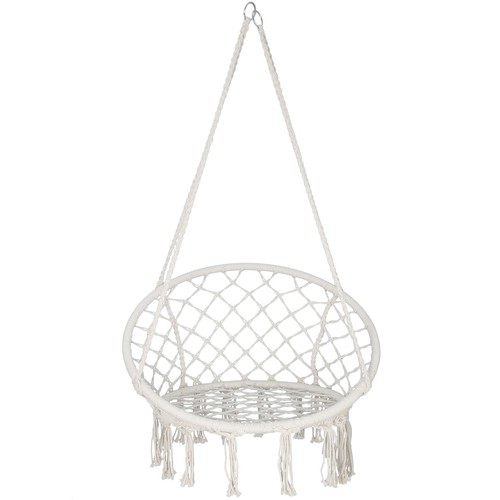 Beige Hammock Chair Hanging Cotton Rope Macrame Swing Perfect for Outdoor Indoor
