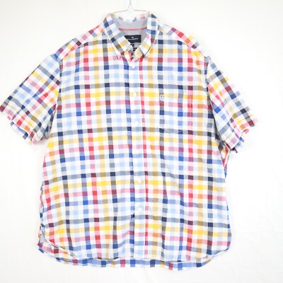 Blue Harbour Shirt Mens 2XL XXL Super Soft Cotton Button Up Plaid Short Sleeve