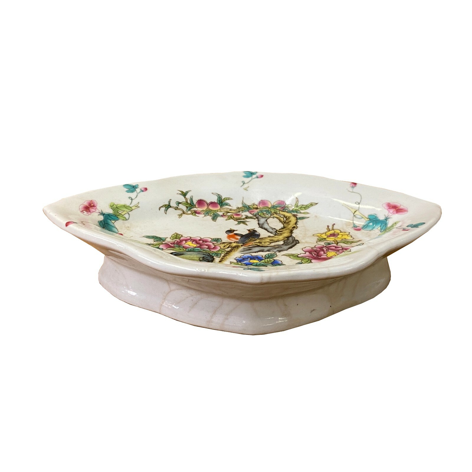 Chinese Off White Porcelain Peach Flower Rhombus Display Plate ws2062S Chinese Off White Porcelain Peach Flower Rhombus Display Plate ws2062S