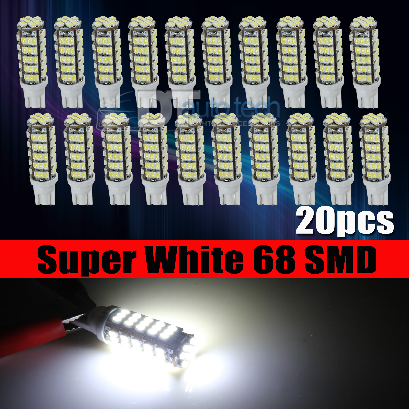 20X T10/921/194 RV Trailer 12V LED Lights Bulbs 68 SMD Xenon 6000K