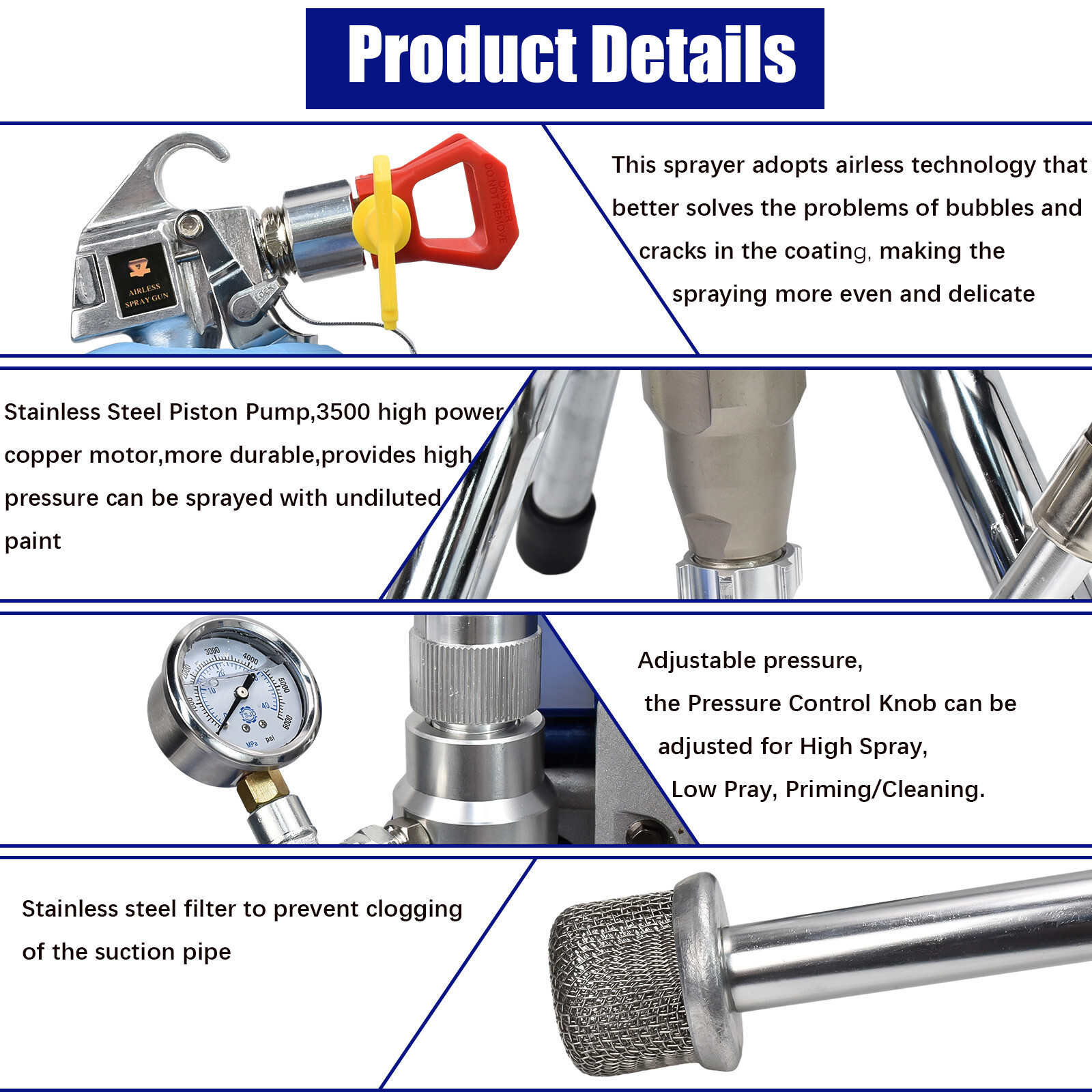 3500W High Pressure Airless Paint Sprayer High Efficiency Power Painting 110V