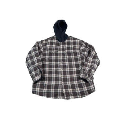 Wrangler XL Men's Plaid Flannel Quilted Lining Button Up Hoodie Jacket Brown