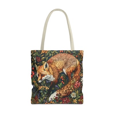 Red Fox Tote Bag Dark Cottagecore Goblincore Enchanted Forest Floral Botanical 