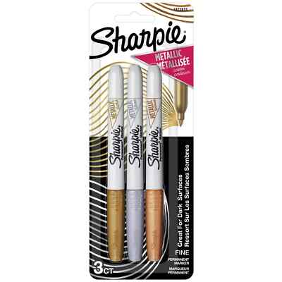 Sharpie Metallic Permanent Markers, 3 Count Gold+Silver+Bronze